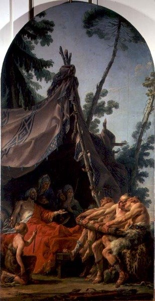 Skytian kuningas kuolinvuoteellaan rukoilee poikiaan tekemään sovinnon, noin 1767 (öljy kankaalle). tekijältä Noel Halle