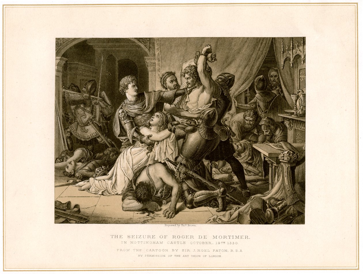 Roger de Mortimerin takavarikko 1287-1330 Nottinghamin linnassa 1800-luvulla. tekijältä Noel Paton