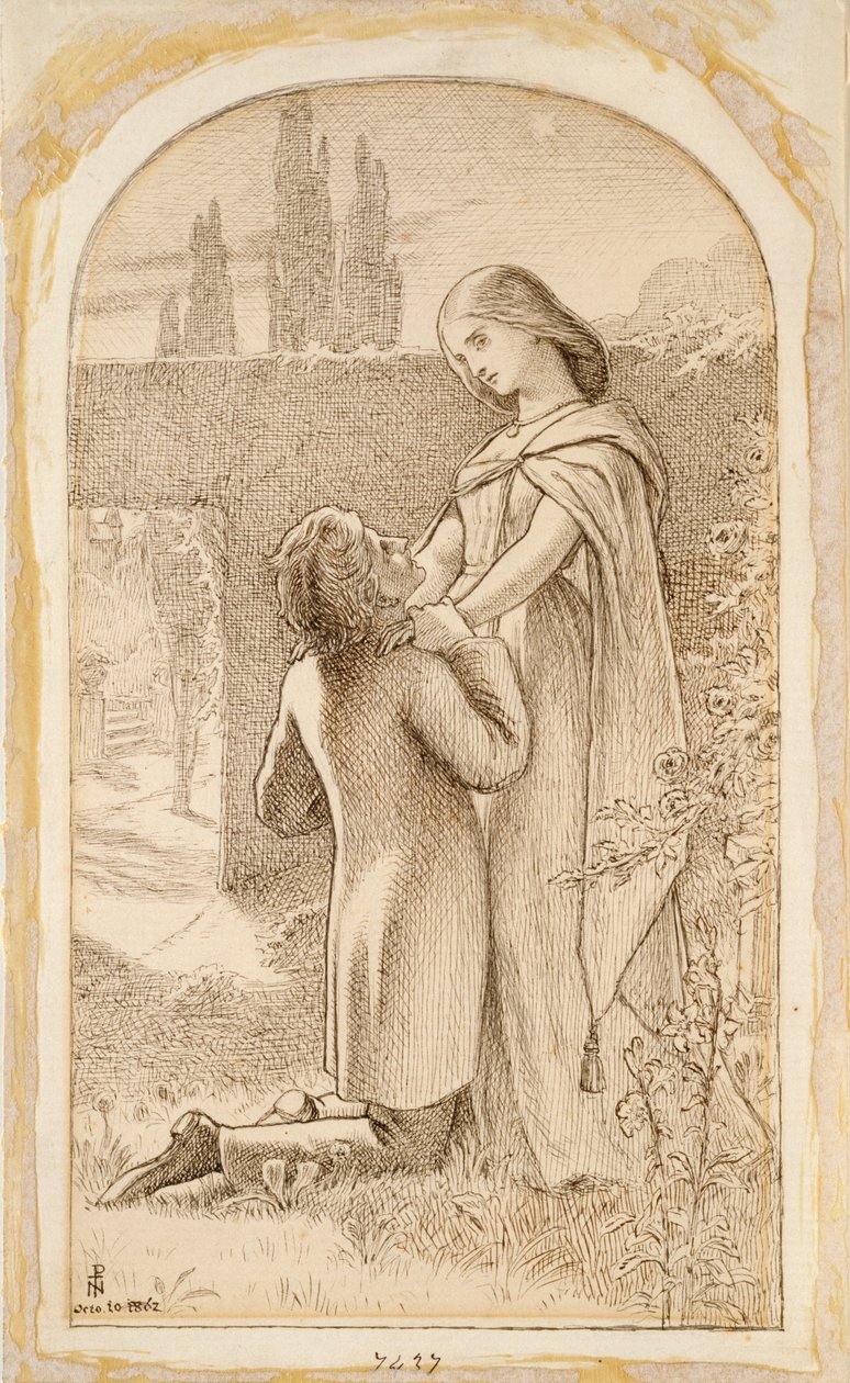 Kaksi rakastajaa tähtien valaisemassa puutarhassa, 1862 tekijältä Noel Paton