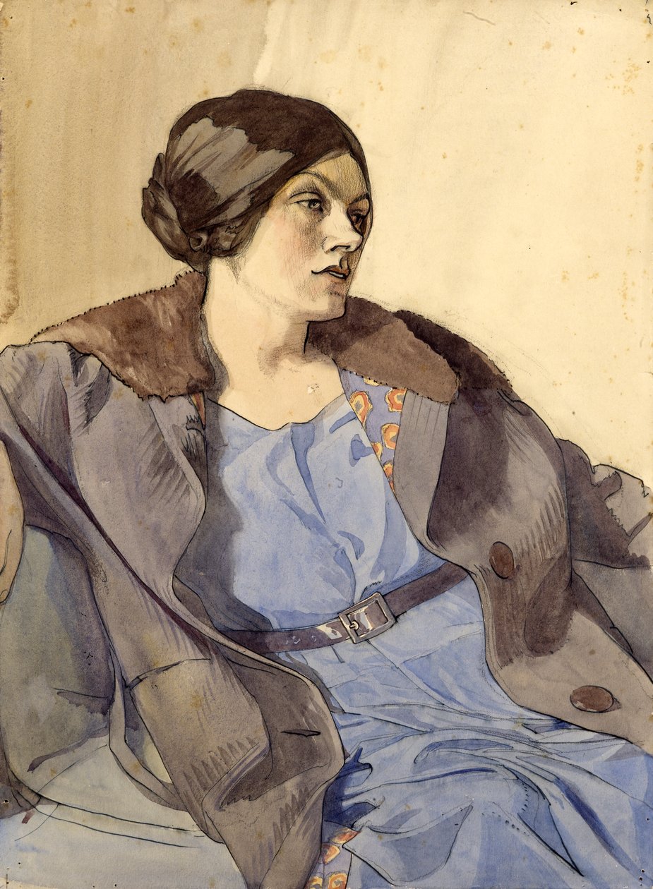 Taiteilijan vaimon muotokuva, Celia Fiennes, 1920-luvun loppu (akvarelli ja lyijykynä). tekijältä Noel Rooke