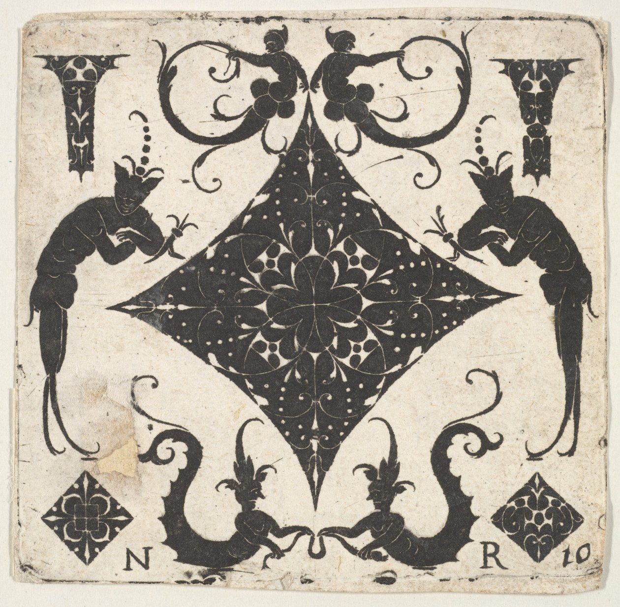 Kovera imeskelytabletin muotoinen paneeli ja groteskeja hahmoja, n. 1620-30. tekijältä Noel Rouillard