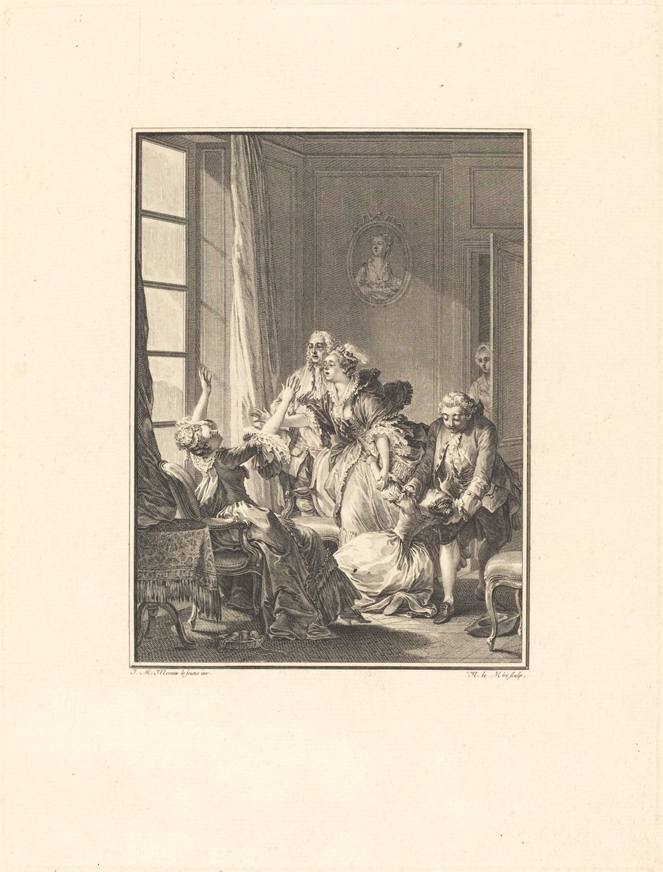 Julie pyörtyy nojatuolissa tekijältä Noël Le Mire after Jean Michel Moreau