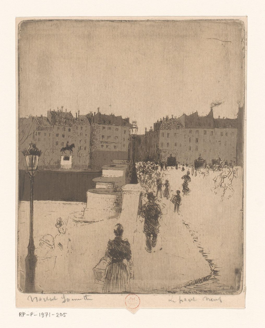 Näkymä Pont Neufille Pariisissa Le Pont Neuf (otsikko esineessä) tekijältä Norbert Goeneutte
