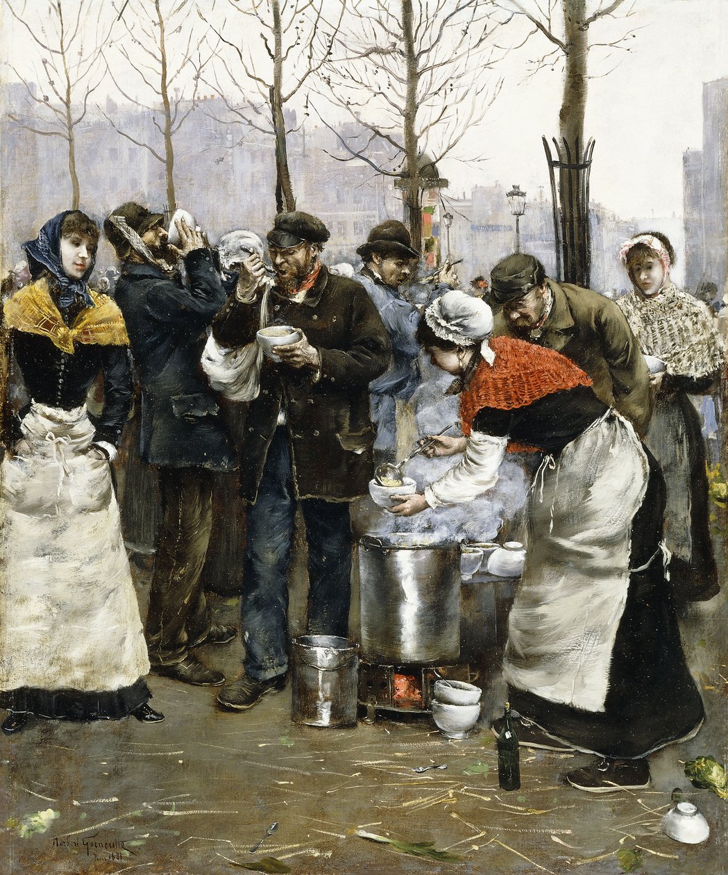 Keitto messuille talvipäivänä, Pariisi, 1881 tekijältä Norbert Goeneutte