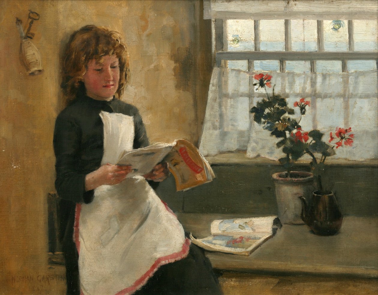 Tyttö mökin ikkunassa, 1887 tekijältä Norman Garstin