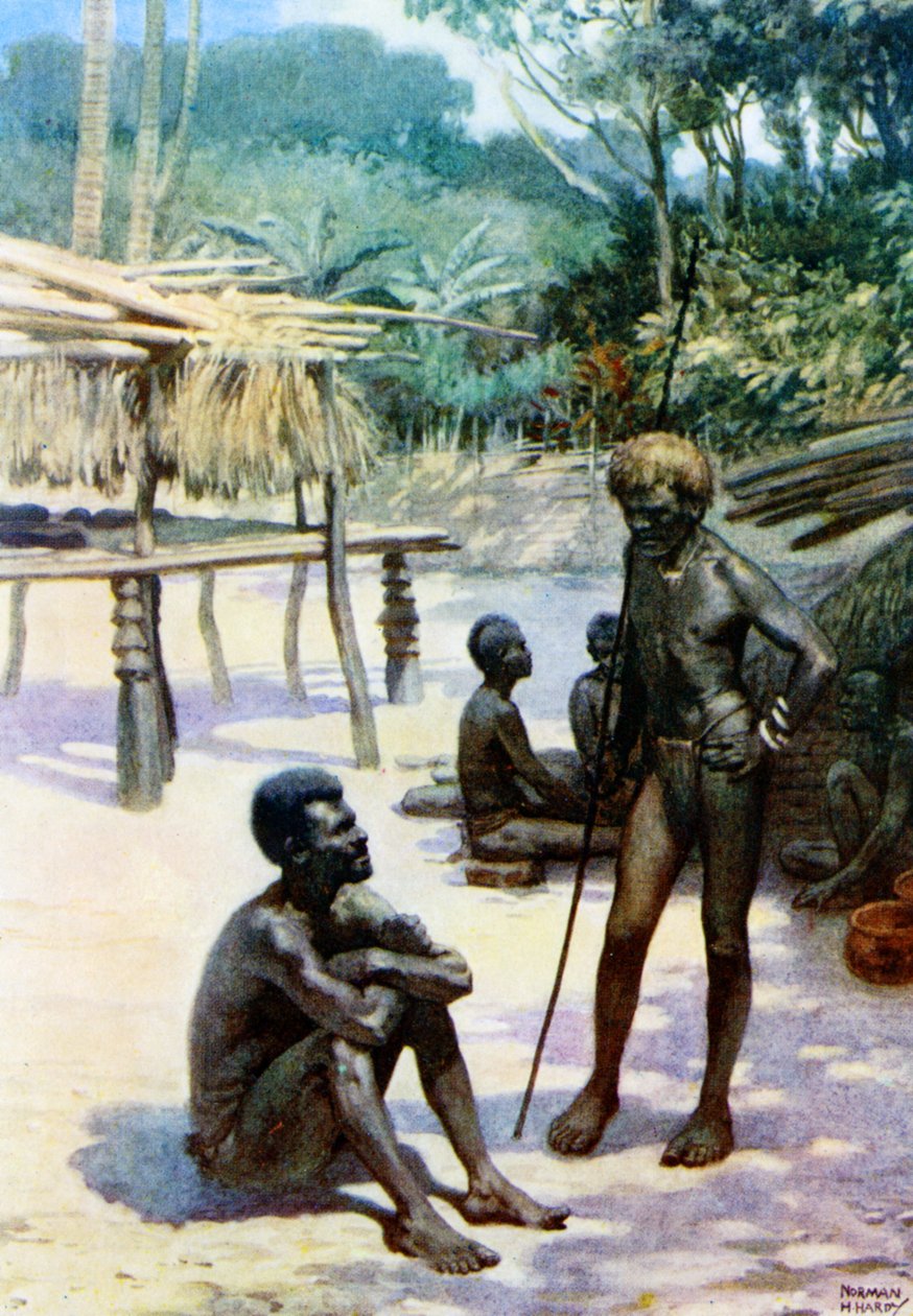 "Yam shed and natives", Espiritu Santo, New Hebrides, 1908 tekijältä Norman Hardy