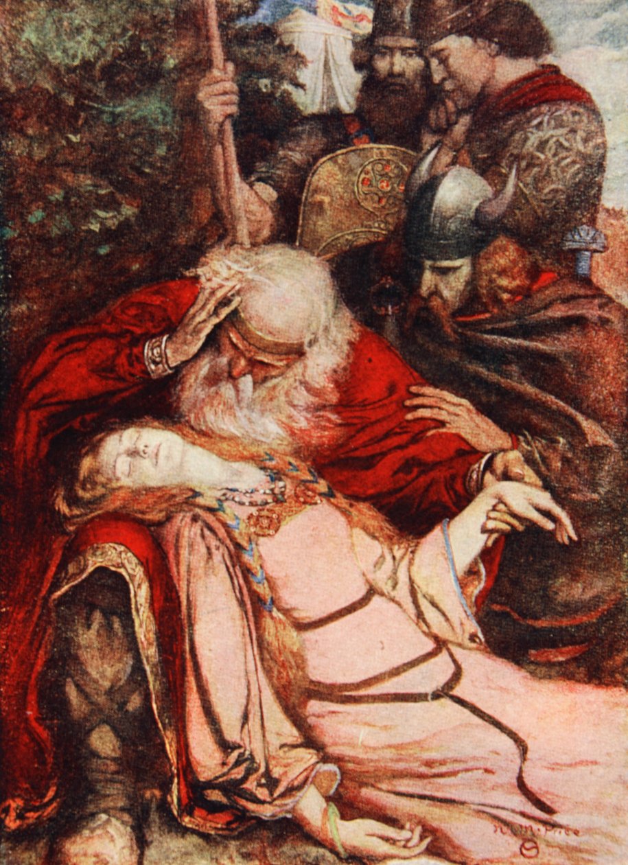 "Cordelia, Cordelia", Kuningas Lear, V näytös 3, kohtaus 3, kuvitus Charles ja Mary Lambin tarinasta "Tales from Shakespeare" tekijältä Norman Mills (after) Price