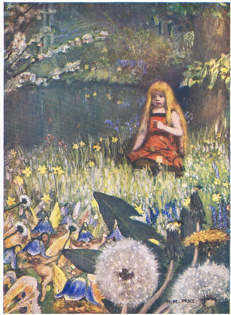 The Maybells and the Flowers: "Nyt tiedän, että enemmän voi jäädä kotiin, toukokuun kellot kutsuvat minua niin (väri litho) tekijältä Norman Mills Price