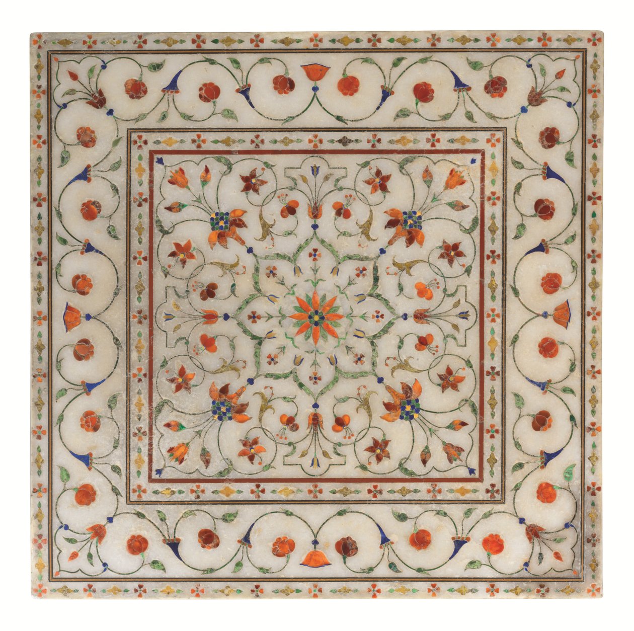 Mogulien pietra dura-kuoret upotekoristeinen marmorijalkatuki, noin 1700. tekijältä North Indian School