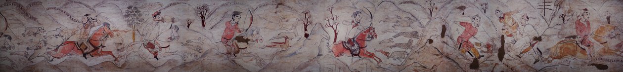 Seinämaalaus Pohjois -Qi -dynastian haudalta Jiuyuangangissa, Xinzhoussa tekijältä Northern Qi Dynasty Chinese Scool