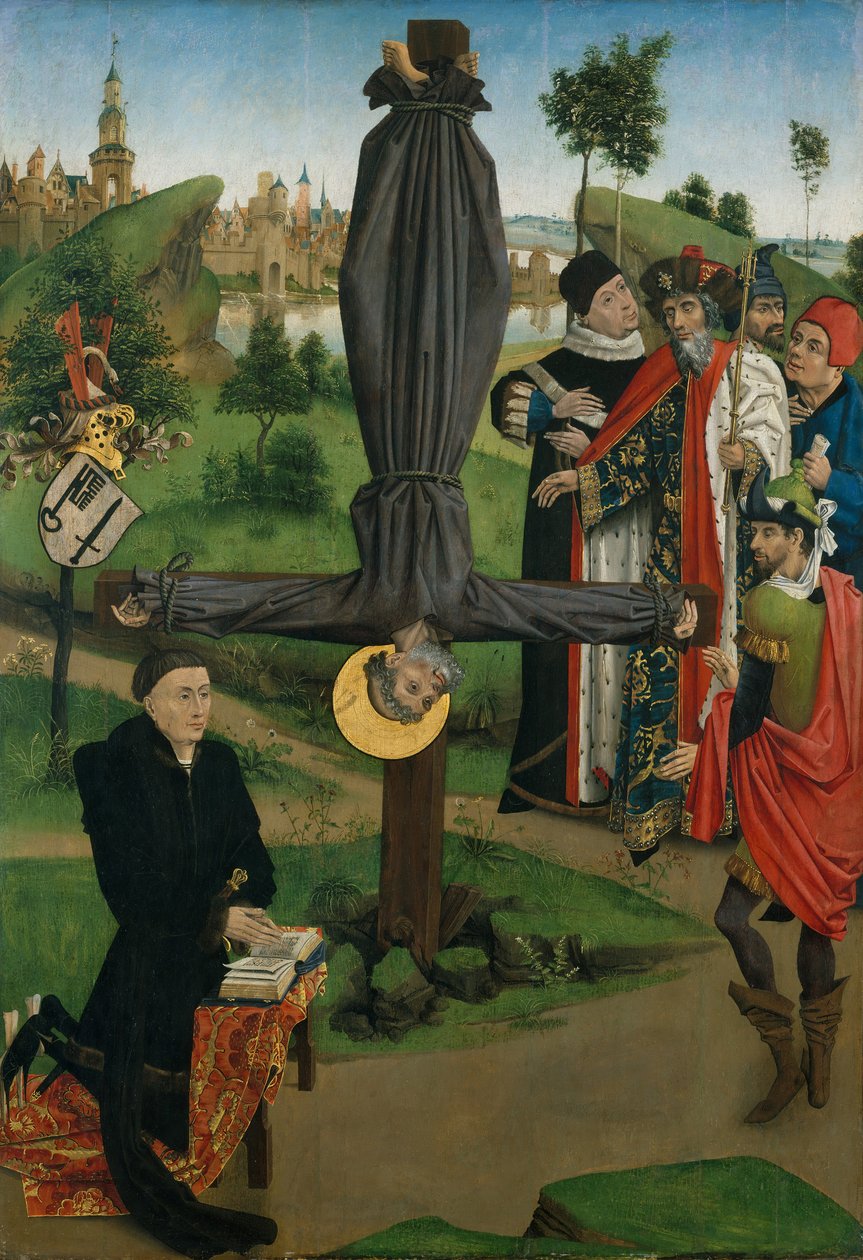 Pyhän Pietarin ristiinnaulitseminen lahjoittajan kanssa, Legenda Pyhän Anthony Abbotista lahjoittajan kanssa... tekijältä Northern French Painter