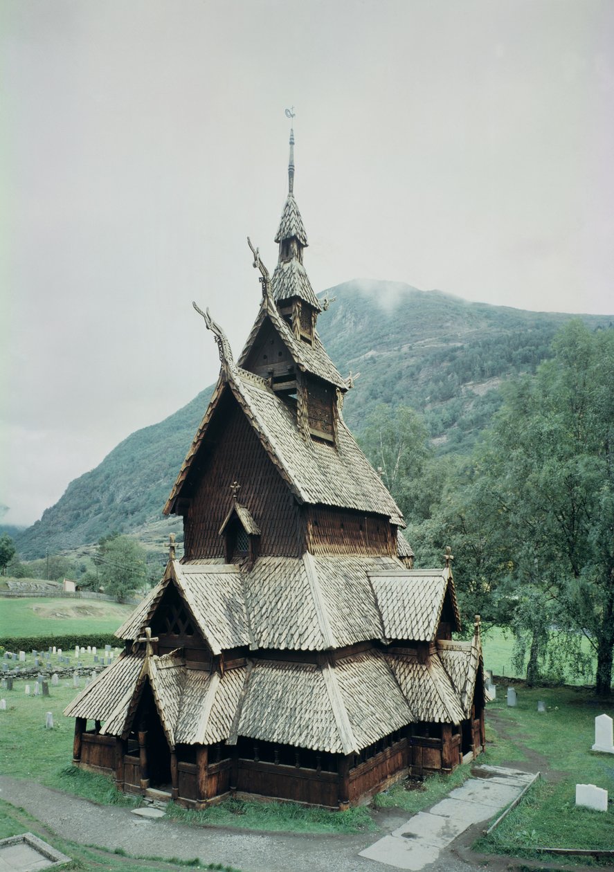 Näkymä Borgundin sauvakirkolle, n. 1150 tekijältä Norwegian School