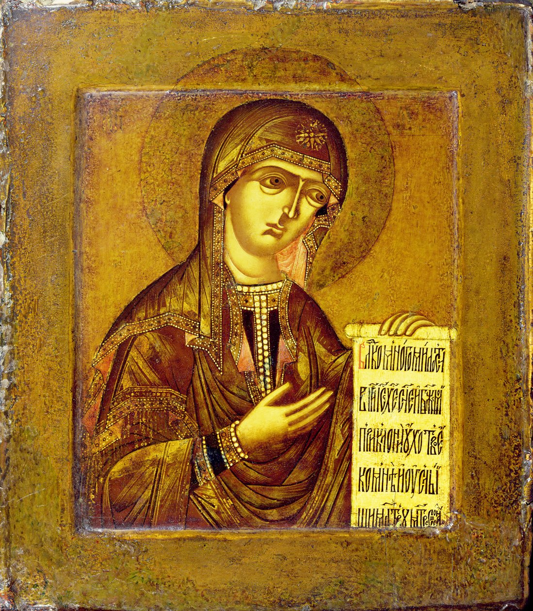 Neitsyt Marian ikoni (öljy paneelille) tekijältä Novgorod School
