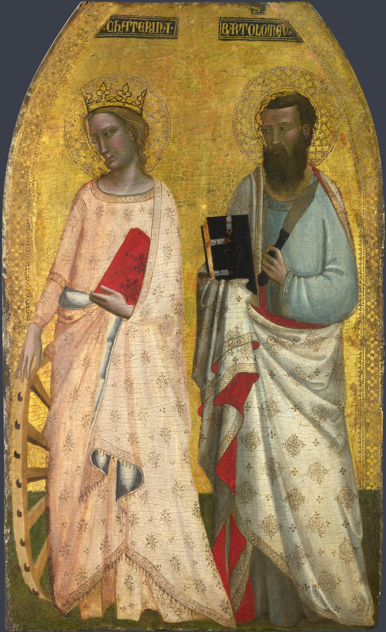 Pyhät Katariina ja Bartolomeus, noin 1350 (munatempera puulle). tekijältä Nuzi Allegretto and Ghissi Francescuccio (fl.1345 74)