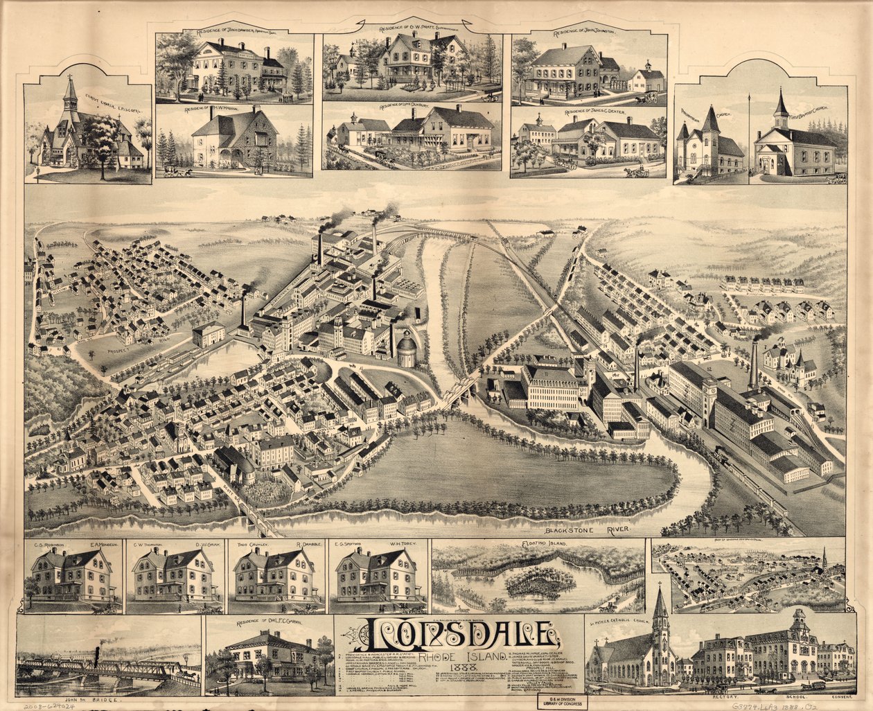 Lonsdale, Rhode Island, 1888. tekijältä O.H. Bailey and Co.