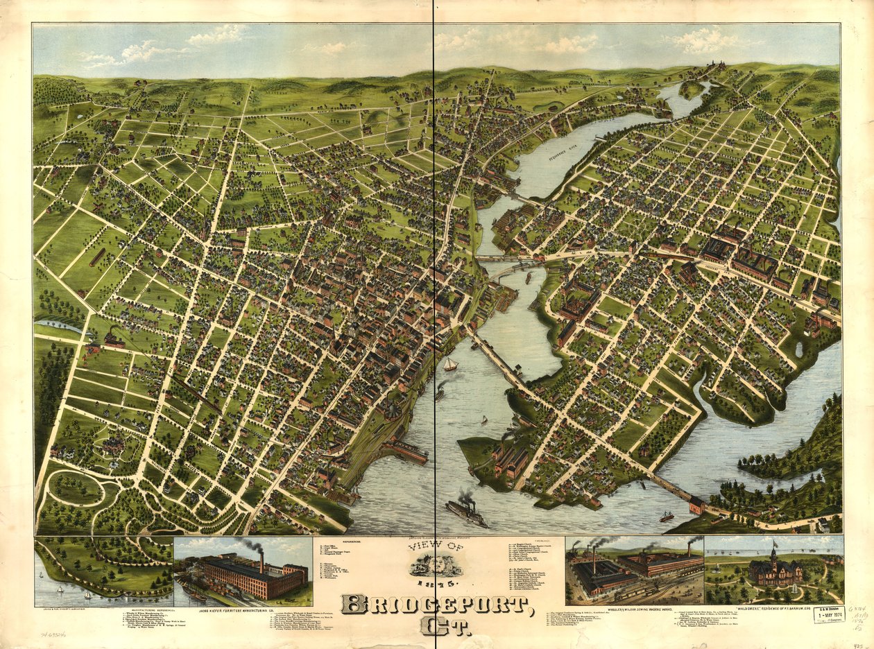 Näkymä Bridgeport, Ct. 1875. tekijältä O.H. Bailey and Co. American Oleograph Co.