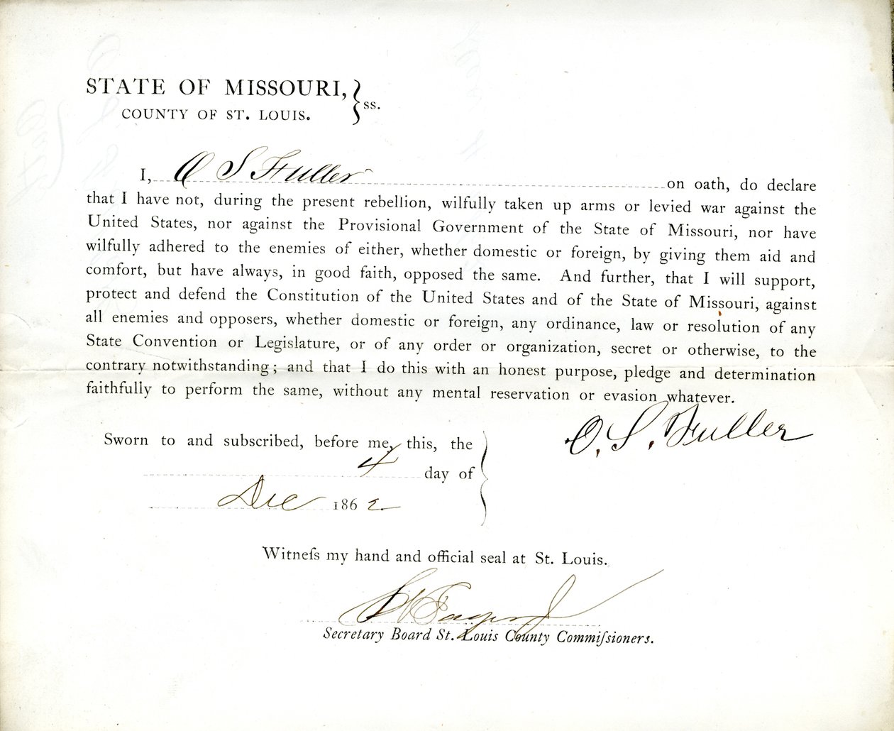 O. S. Fullerin (Missouri, St.Louisin piirikunta) uskollisuudenvala. tekijältä O.S. Fuller