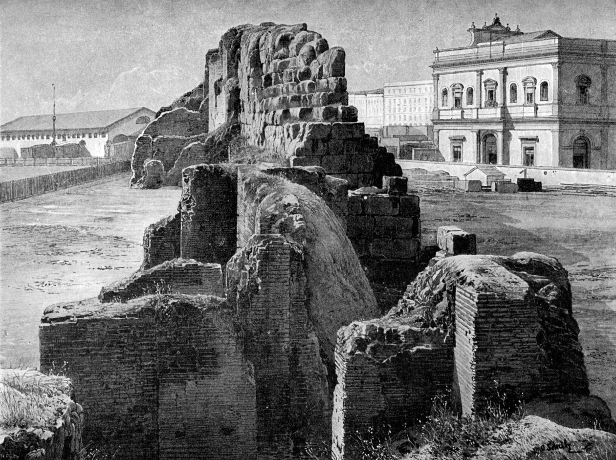 Servian-muurin jäännökset lähellä rautatieasemaa, Rooma, 1902 tekijältä O Schulz