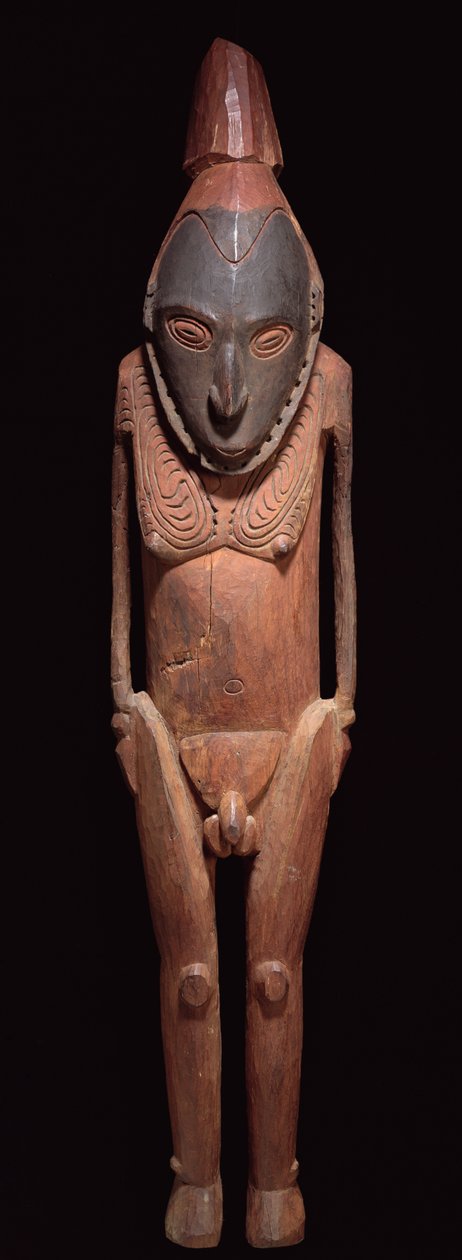 Veistetty hahmo ja naamio, Papua-Uusi-Guinea, Oseania (monivärinen puu) tekijältä Oceanic