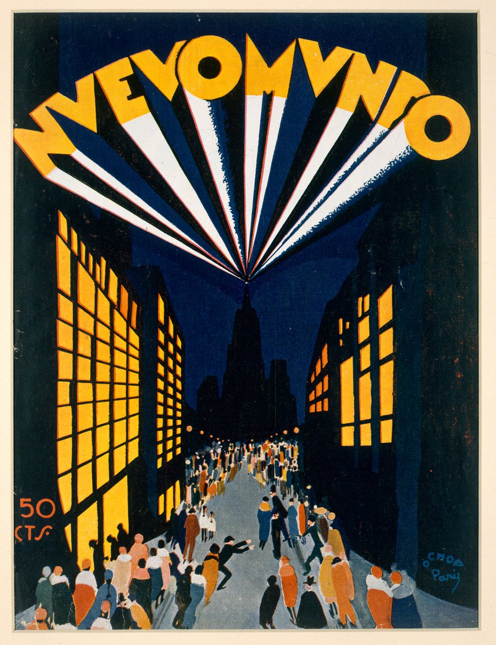 New World, julistemainonta Radio City -tyylisessä tapahtumapaikassa Pariisissa, n. 1928 tekijältä Ochoa