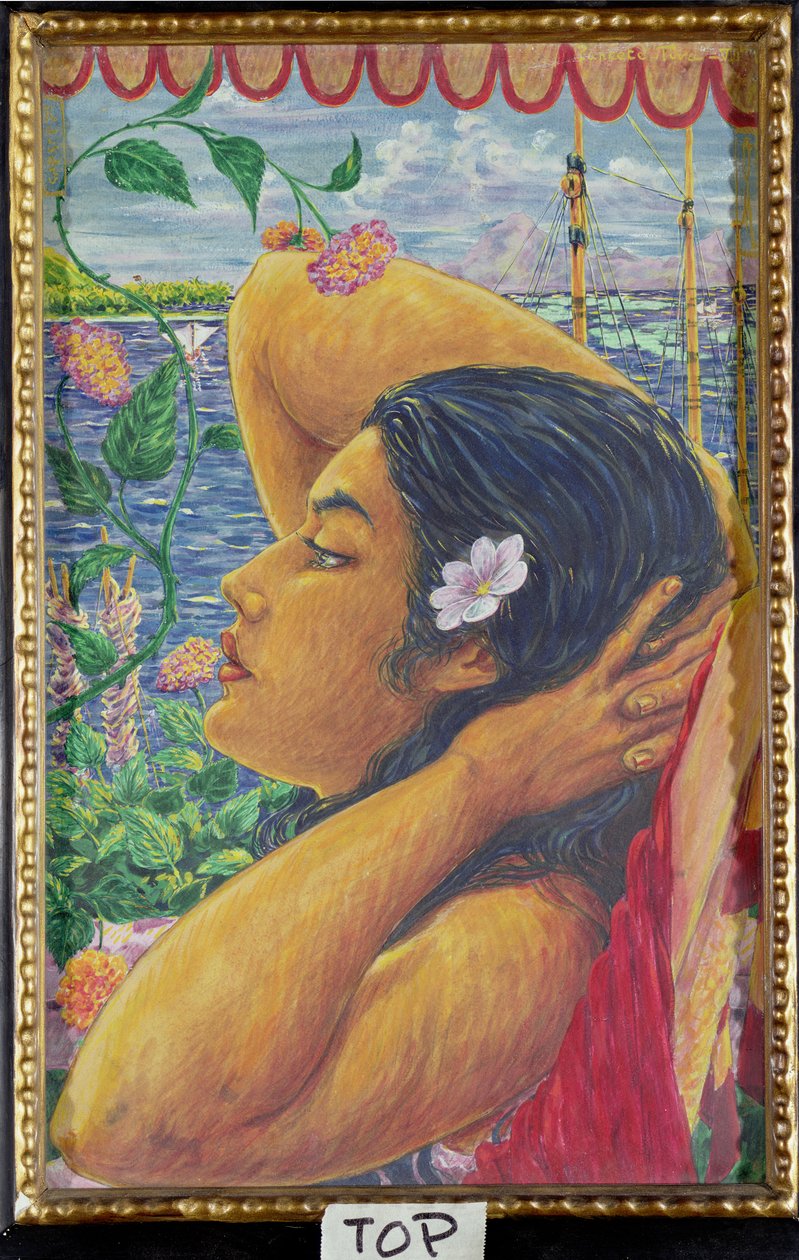 Vahine, Tahiti, n.1920 (wc paperilla) tekijältä Octave Morillot