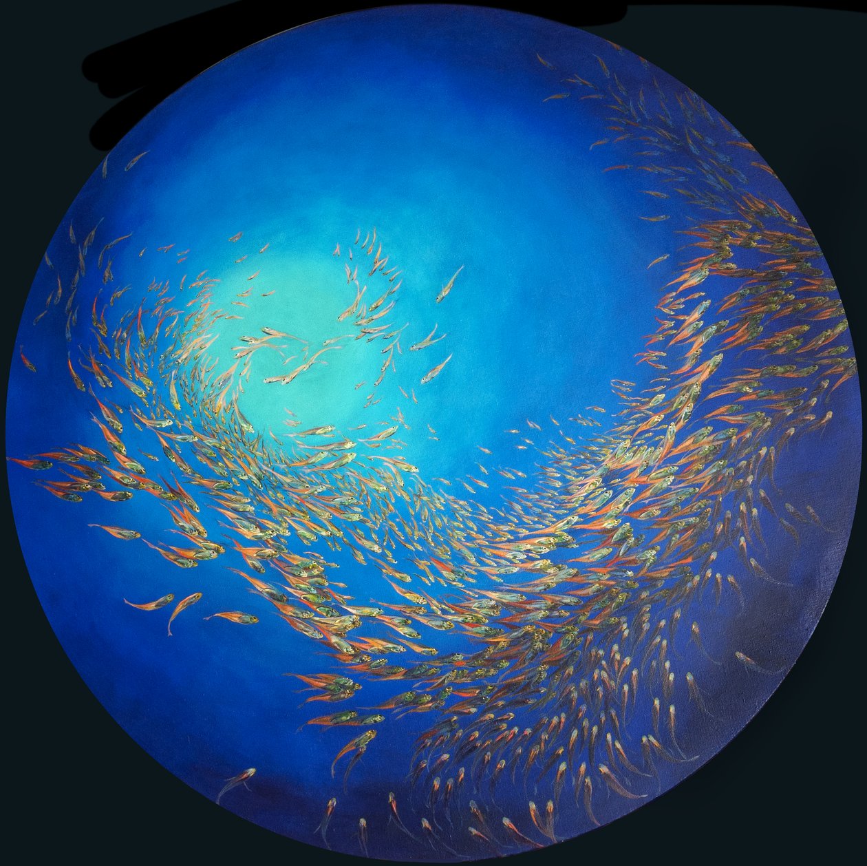 Lasikala 3, 2012 (akryyli pellavalle tulppaanikehyksessä) tekijältä Odile Kidd