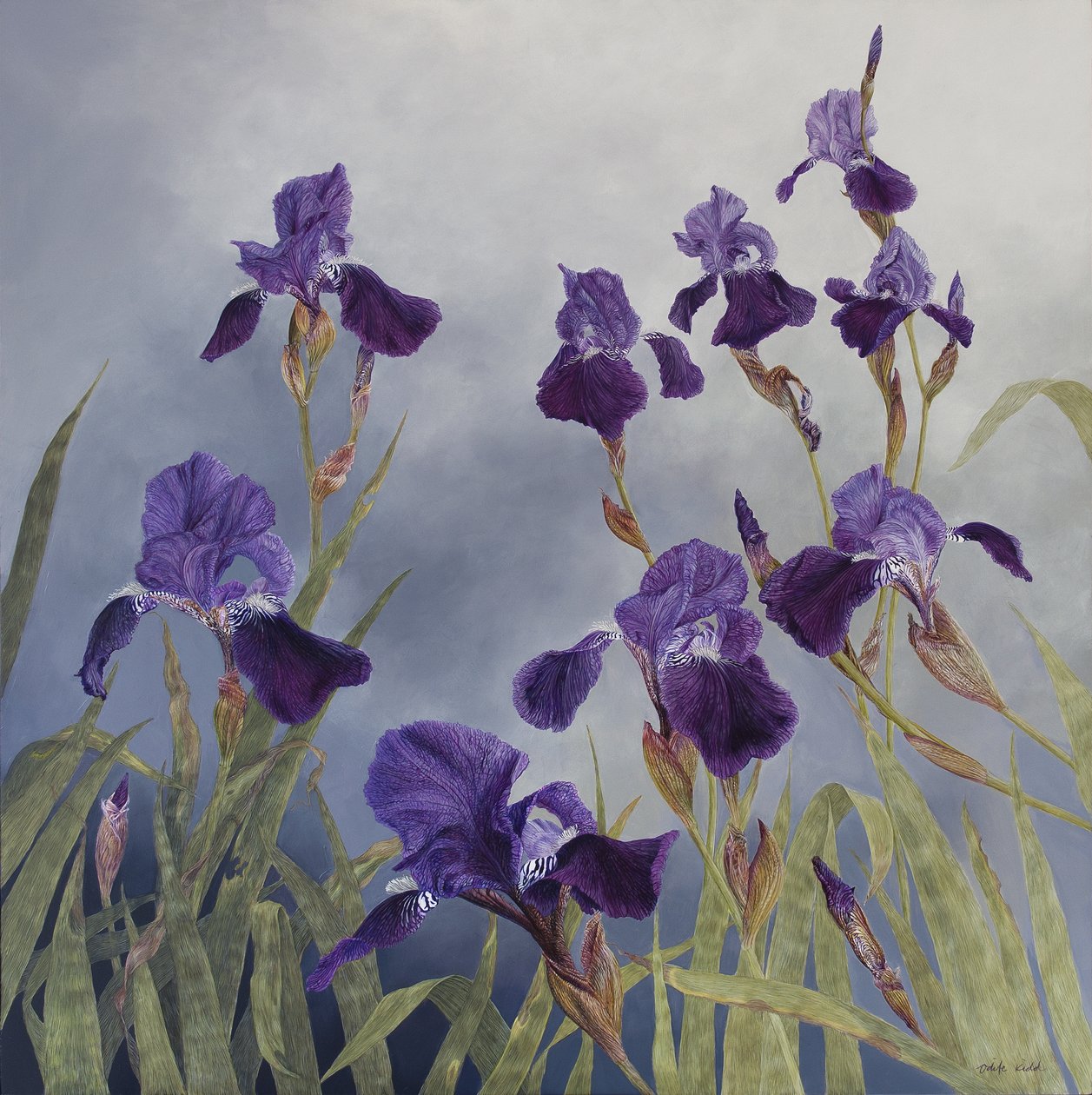 Iris hybrida, 2015 (akryyli gessooidulle puulle) tekijältä Odile Kidd