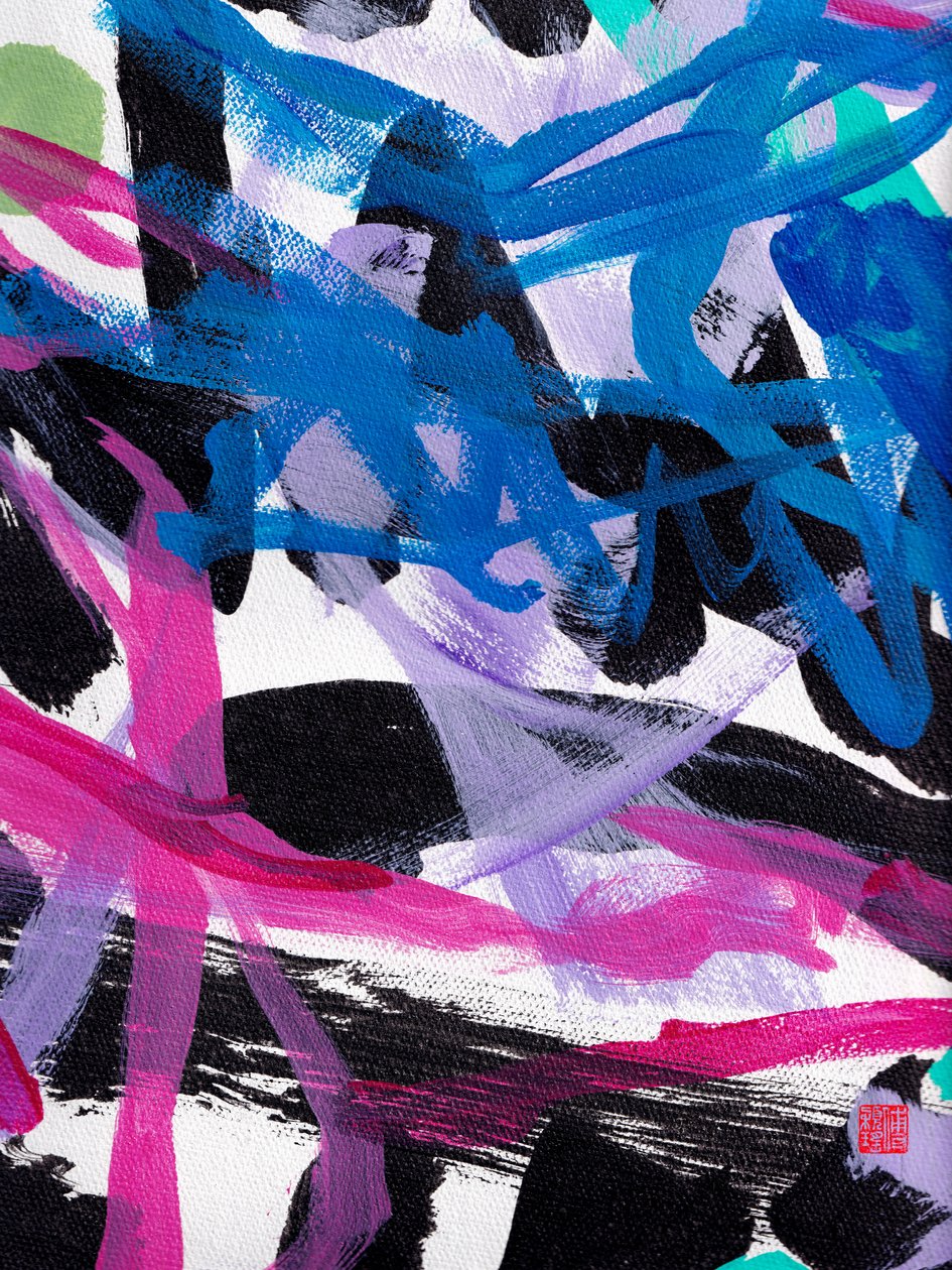 Zen Blue Strokes Abstraction, 2023 (akryyli kankaalle) tekijältä Odilia W. Y. Fu
