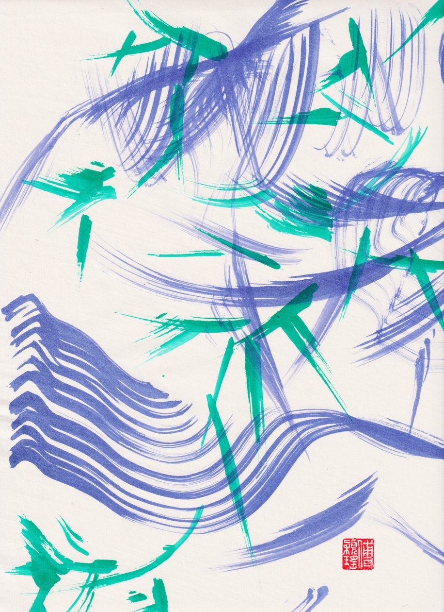 Zen Green Bamboo Abstraction 1, 2020 (akryyli Xuan-paperille) tekijältä Odilia W. Y. Fu