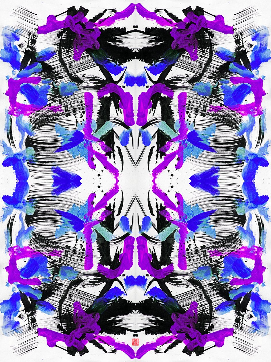 Zen Ink Blue Purple Floral Pattern, 2023 (akryyli paperille, digitaalinen) tekijältä Odilia W. Y. Fu