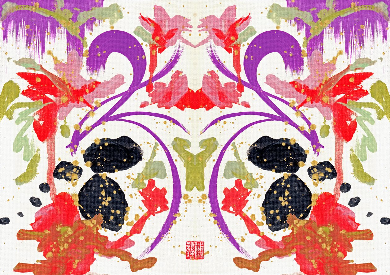 Zen Orange Purple Flowers 1, 2021 (akryyli kankaalle, digitaalinen) tekijältä Odilia W. Y. Fu