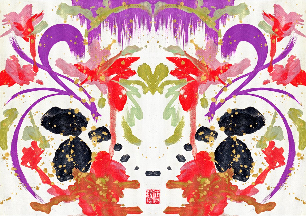 Zen Orange Purple Flowers 2, 2021 (akryyli kankaalle, digitaalinen) tekijältä Odilia W. Y. Fu