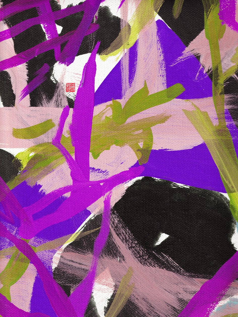 Zen Purple Floral, 2023 (akryyli kankaalle) tekijältä Odilia W. Y. Fu