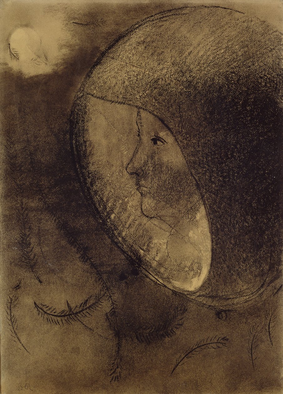 Cellular Face, 1895 (hiili paperille) tekijältä Odilon Redon