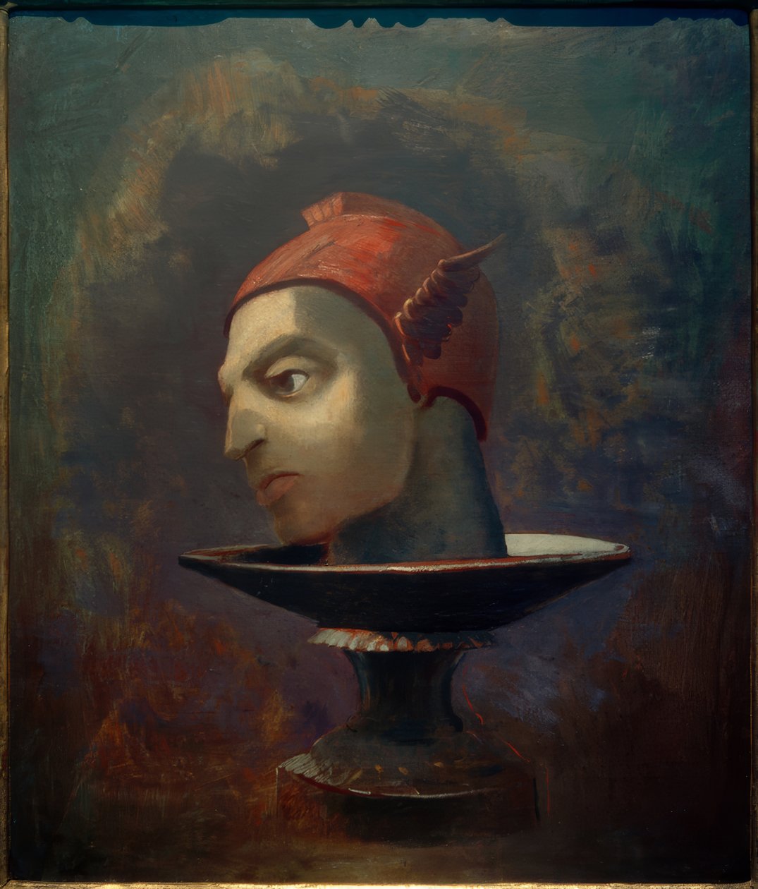 Das Haupt des Perseus (Das Haupt des Merkur auf einer Schale) tekijältä Odilon Redon