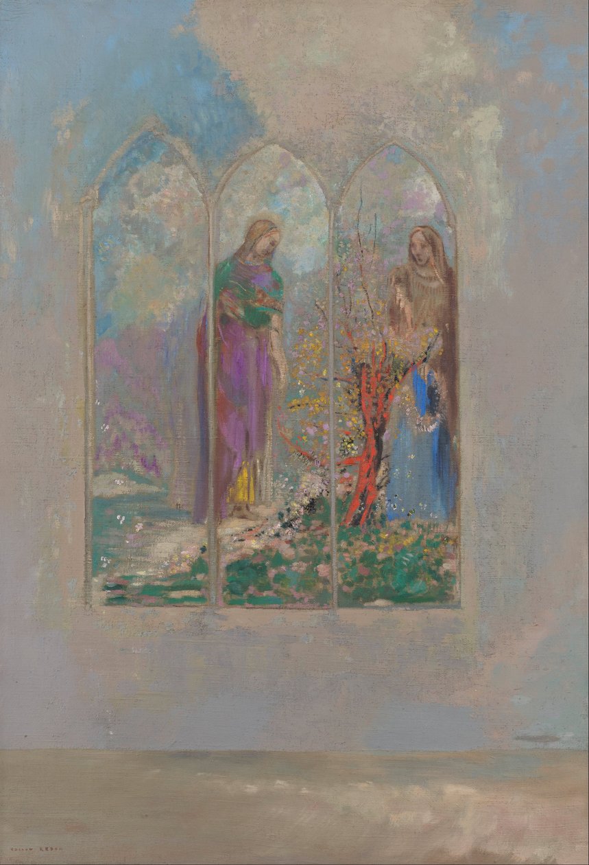 Uskollisuus lähellä punaista pensasta tekijältä Odilon Redon