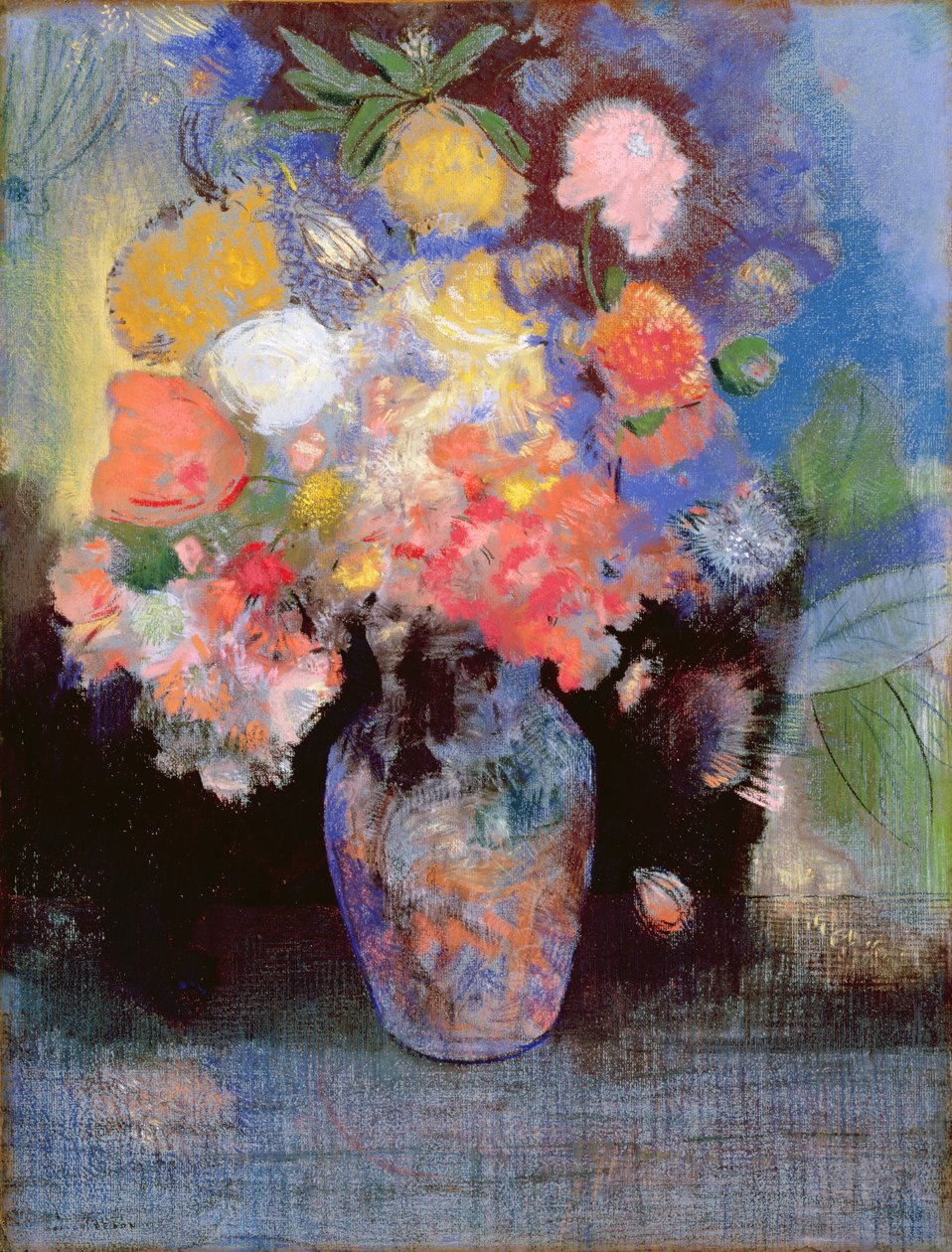 Kukat, 1900 (pastelli paperille) tekijältä Odilon Redon