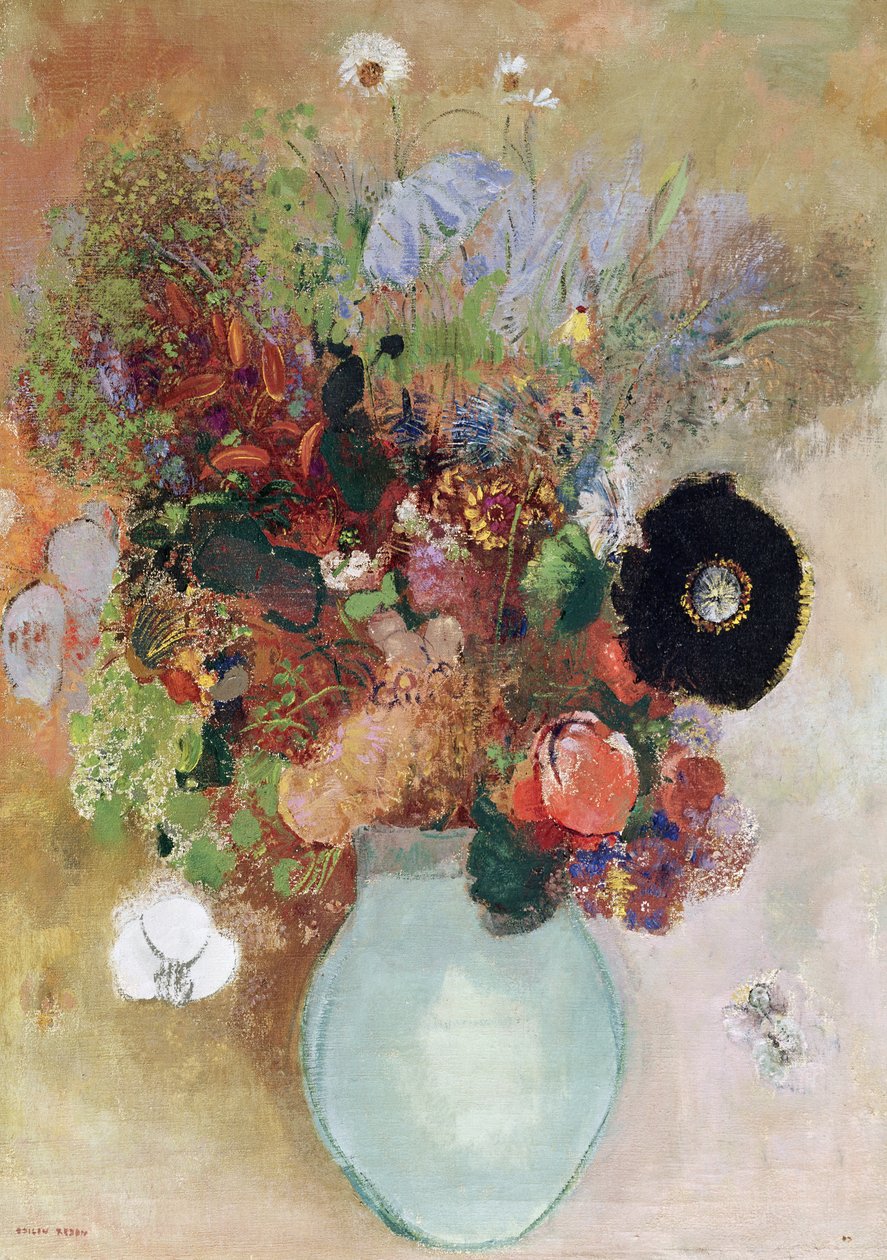 Kukat vihreässä maljakossa, 1910 tekijältä Odilon Redon
