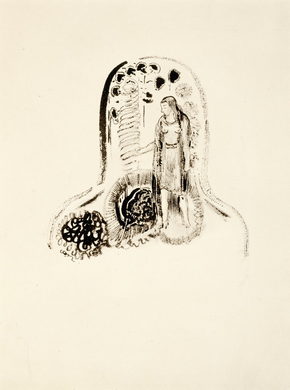 Nuori tyttö kukkapuutarhassa, 1896-1900 tekijältä Odilon Redon