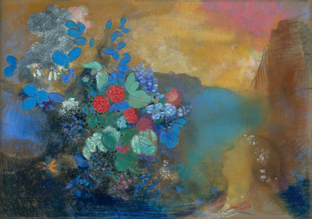 Ophelia kukkien keskellä tekijältä Odilon Redon