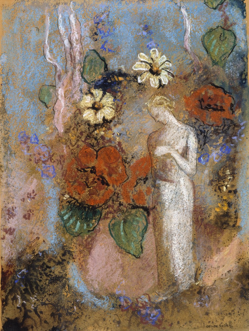 Pandora, ei päivämäärää (pastelli ja hiili aluksella) tekijältä Odilon Redon