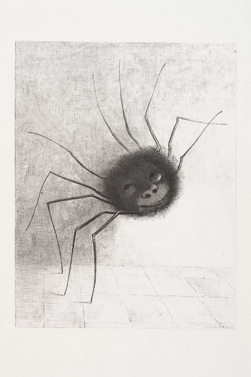 Hymyilevä hämähäkki, n. 1881 tekijältä Odilon Redon