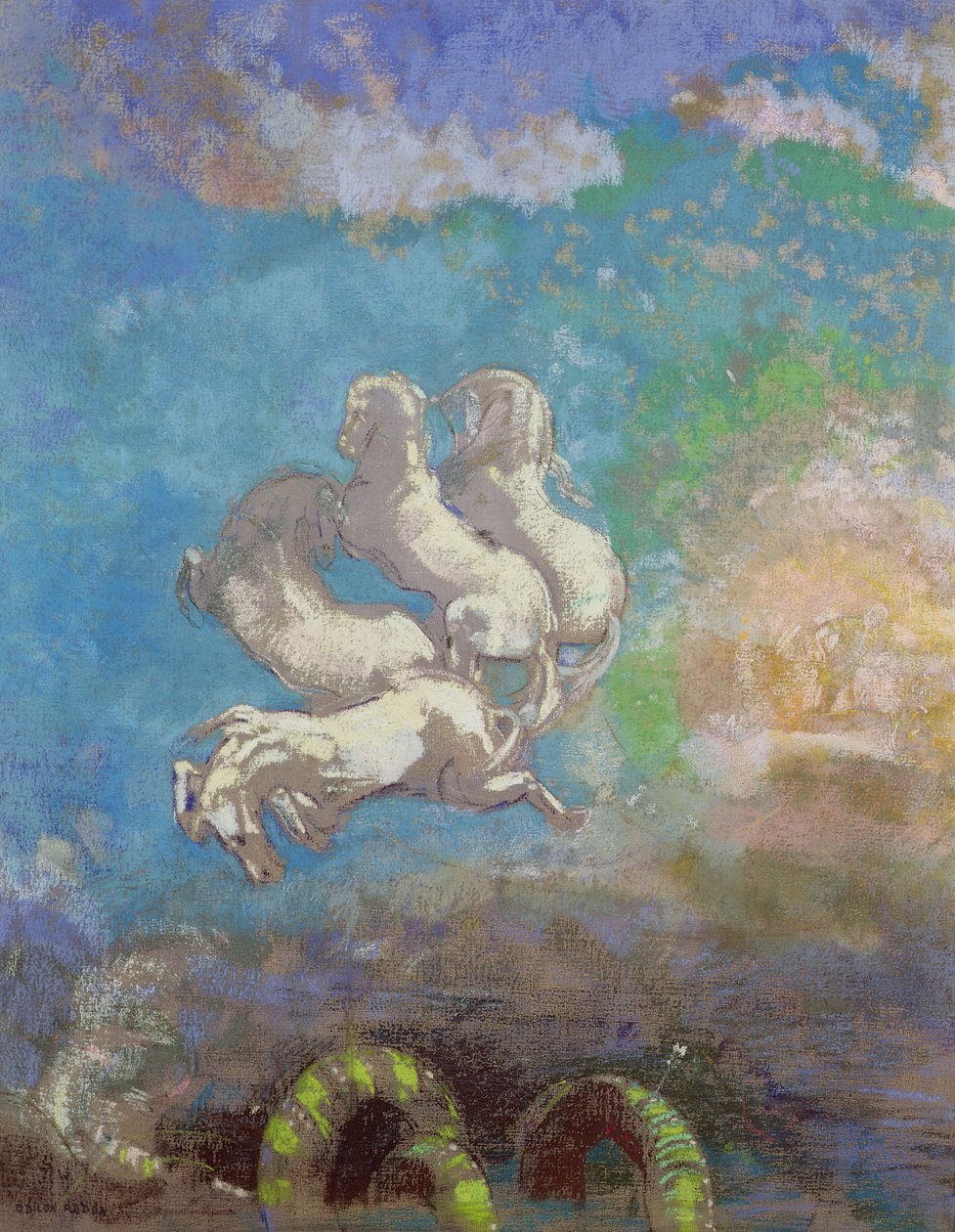 Apollon vaunut, n. 1905-1914 (öljy ja pastelli kankaalle) tekijältä Odilon Redon