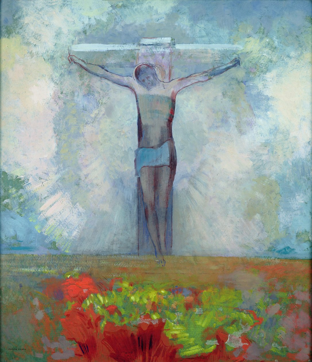 Ristiinnaulitseminen, n. 1910 (öljy kortille) tekijältä Odilon Redon