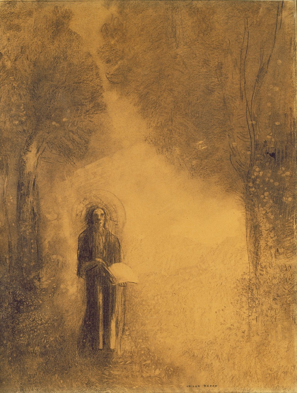The Walker, Study for "Walking Buddha", 1890-95 (hiili paperilla) tekijältä Odilon Redon