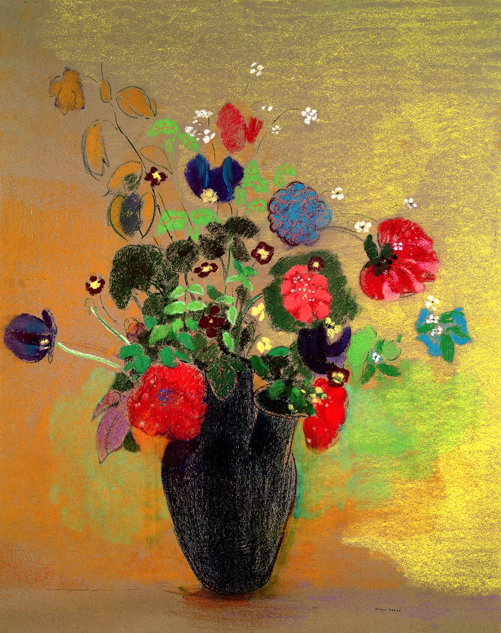 Kukkamaljakko (pastelli paperille) tekijältä Odilon Redon