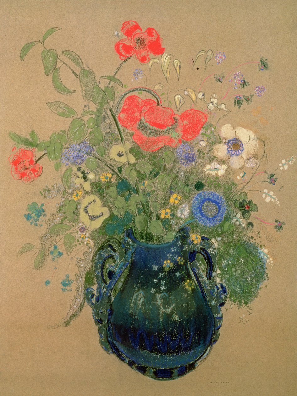 Kukkamaljakko, 1905-08 (pastelli paperille). tekijältä Odilon Redon