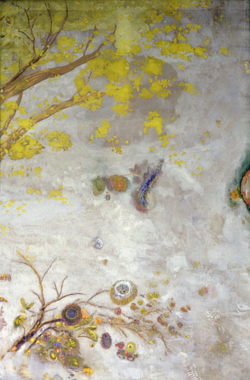 Keltainen kukkiva oksa, osa valkokankaasta, 1901 tekijältä Odilon Redon