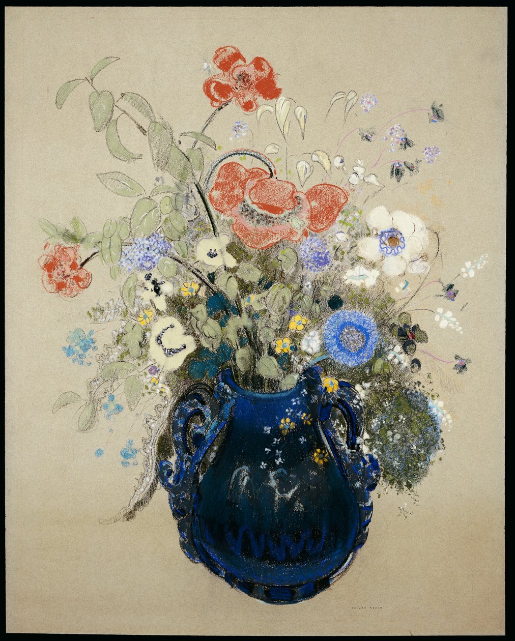Sinisten kukkien maljakko, n. 1905-1908 tekijältä Odilon Redon