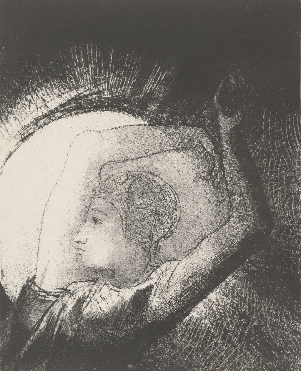 Auringon pukeutunut nainen, 1899 (printti) tekijältä Odilon Redon